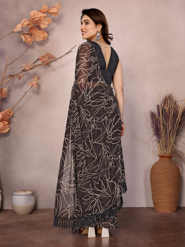 Lovely Brown Color Georgette Fabric Casual Saree