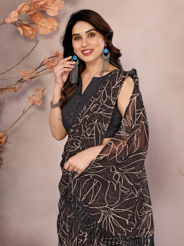 Lovely Brown Color Georgette Fabric Casual Saree