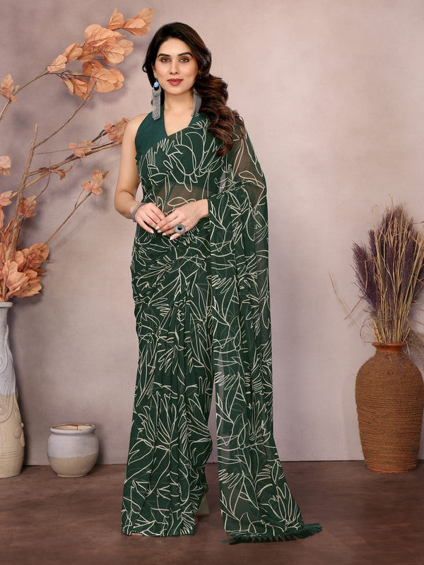 Lovely Green Color Georgette Fabric Casual Saree