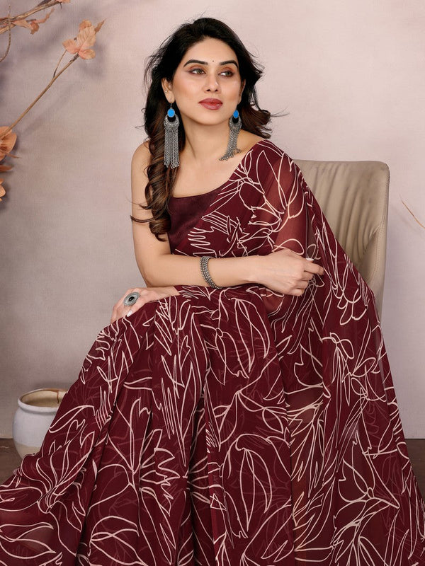 Lovely Maroon Color Georgette Fabric Casual Saree