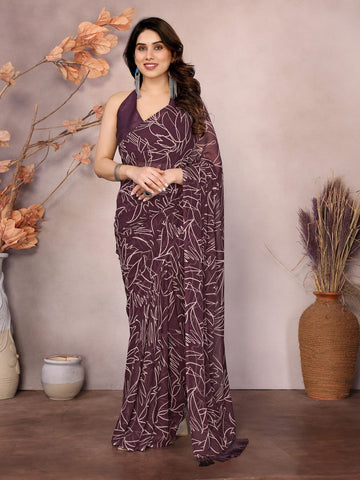 Lovely Wine Color Georgette Fabric Casual Saree