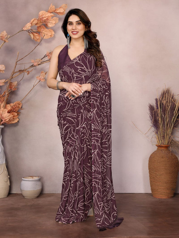 Lovely Wine Color Georgette Fabric Casual Saree