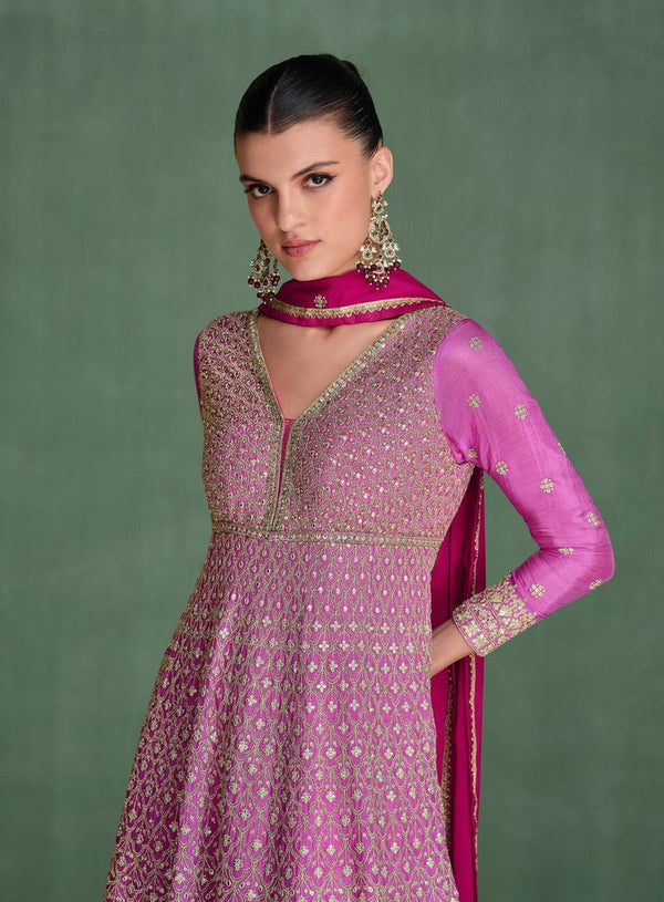 Tasteful Pink Color Georgette Fabric Gown