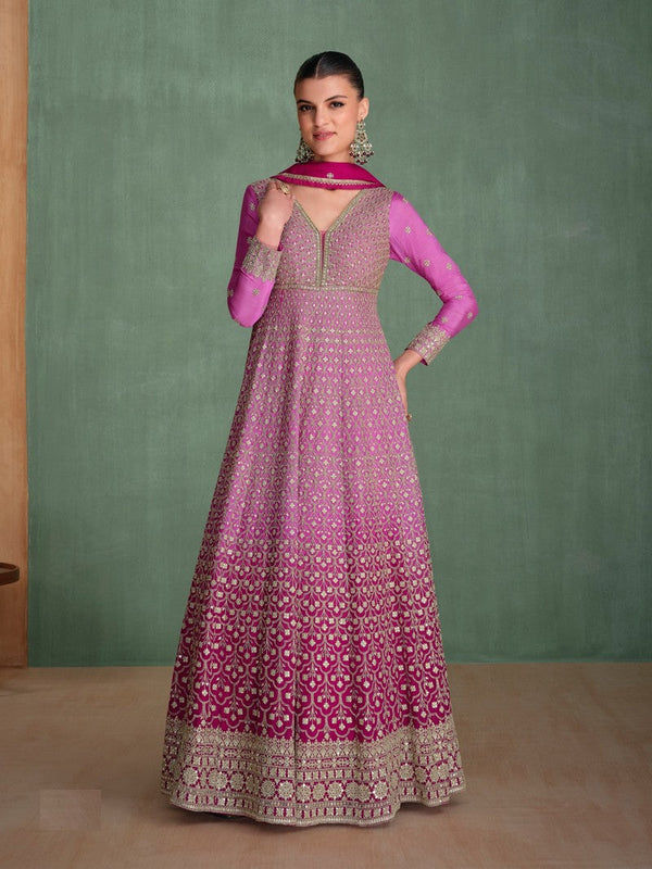 Tasteful Pink Color Georgette Fabric Gown