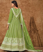 Tasteful Green Color Silk Fabric Gown