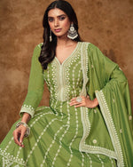 Tasteful Green Color Silk Fabric Gown