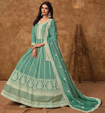 Tasteful Aqua Color Silk Fabric Gown