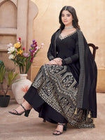 Striking Black Color Silk Fabric Plazzo Suit