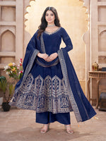 Striking Navy Blue  Color Silk Fabric Plazzo Suit