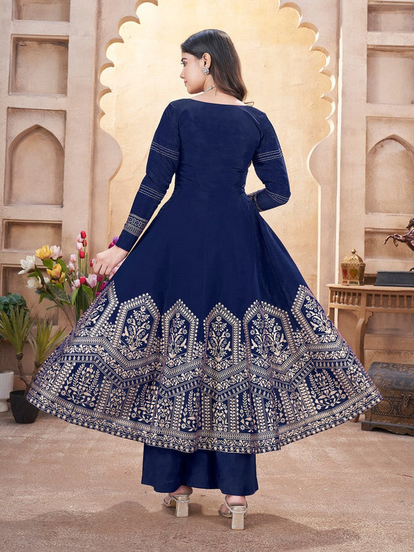 Striking Navy Blue  Color Silk Fabric Plazzo Suit