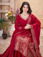 Striking Red Color Silk Fabric Plazzo Suit