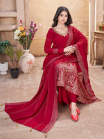 Striking Red Color Silk Fabric Plazzo Suit