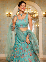 Amazing Turquoise Color Net Fabric Party Wear Lehenga