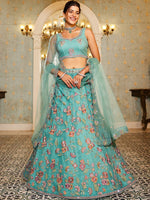 Amazing Turquoise Color Net Fabric Party Wear Lehenga