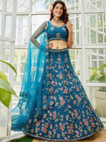 Amazing Teal Color Net Fabric Party Wear Lehenga