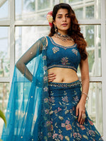 Amazing Teal Color Net Fabric Party Wear Lehenga