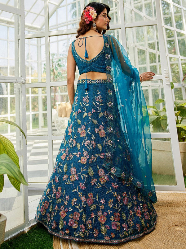 Amazing Teal Color Net Fabric Party Wear Lehenga