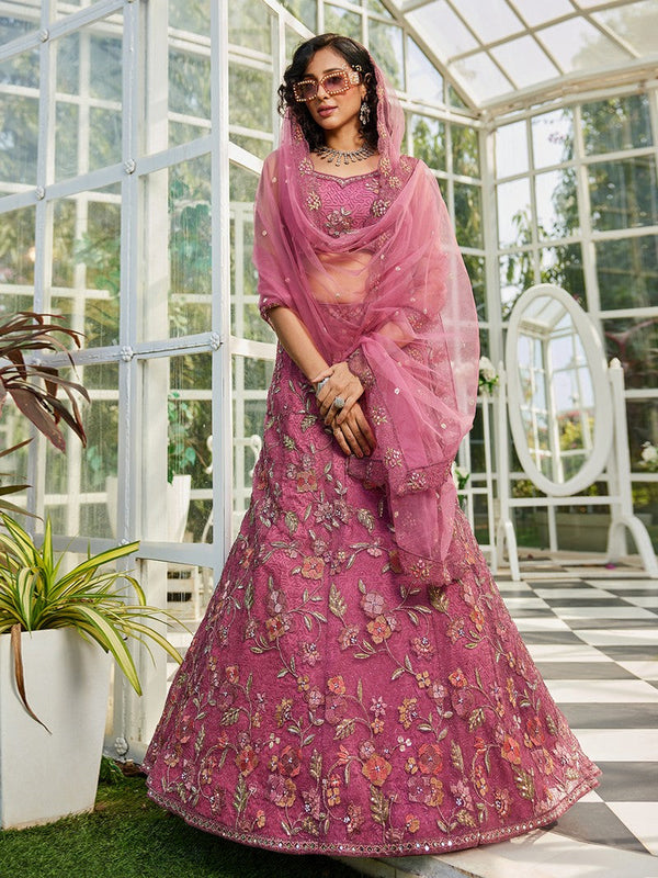 Amazing Pink Color Net Fabric Party Wear Lehenga