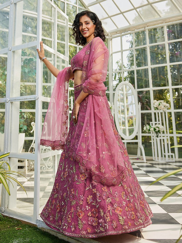 Amazing Pink Color Net Fabric Party Wear Lehenga