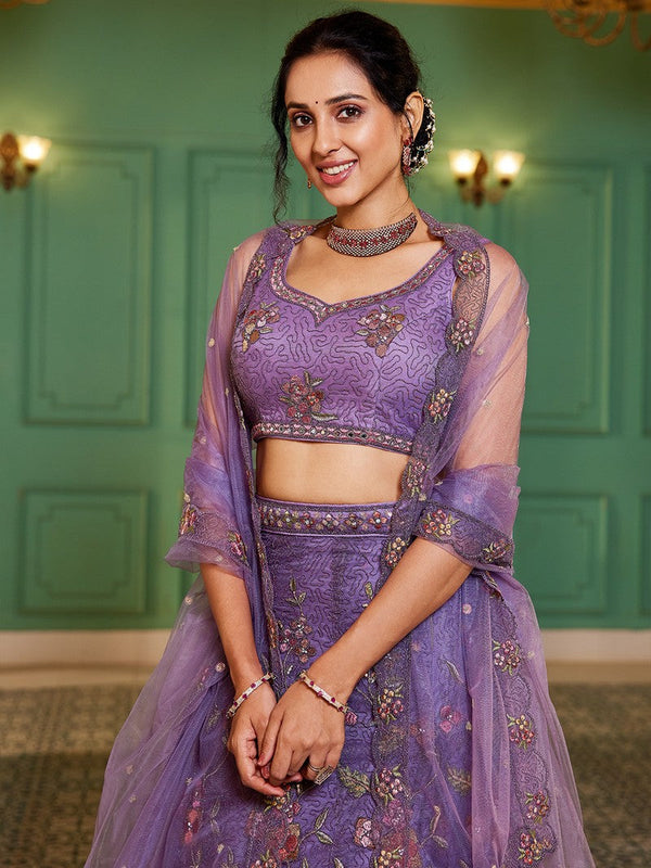 Amazing Purple Color Net Fabric Party Wear Lehenga