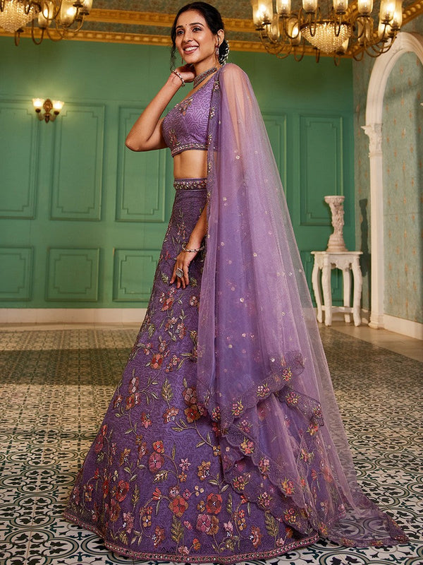 Amazing Purple Color Net Fabric Party Wear Lehenga