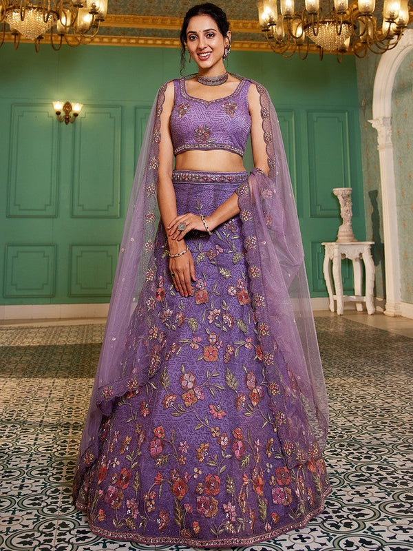 Amazing Purple Color Net Fabric Party Wear Lehenga