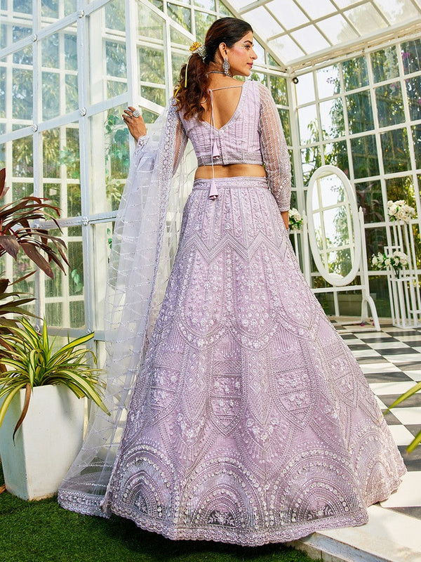 Amazing Purple Color Net Fabric Party Wear Lehenga