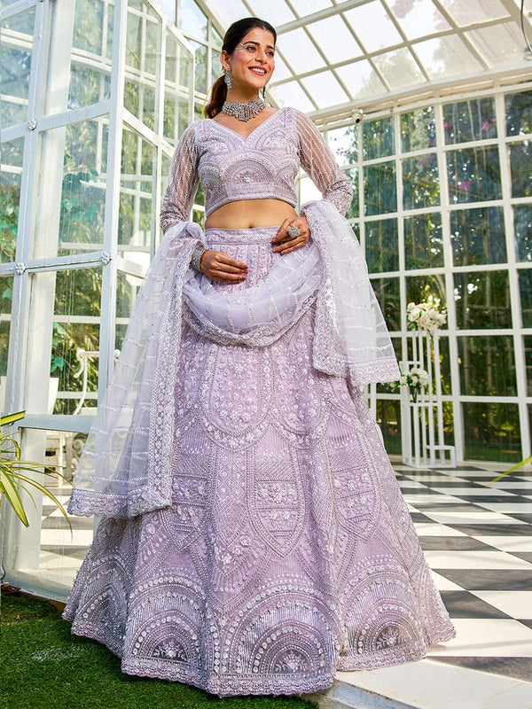 Amazing Purple Color Net Fabric Party Wear Lehenga