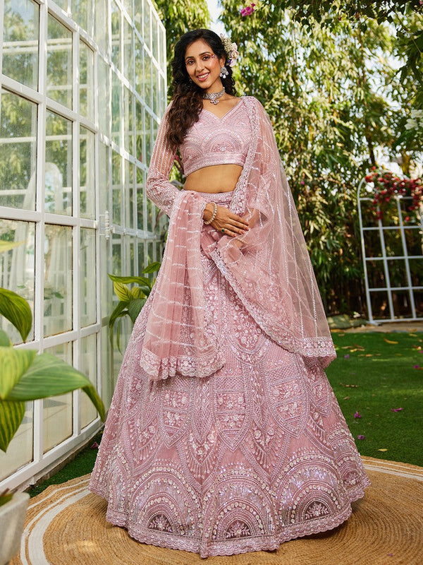 Amazing Pink Color Net Fabric Party Wear Lehenga