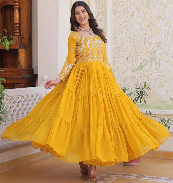 Beautiful Yellow Color Georgette Fabric Gown