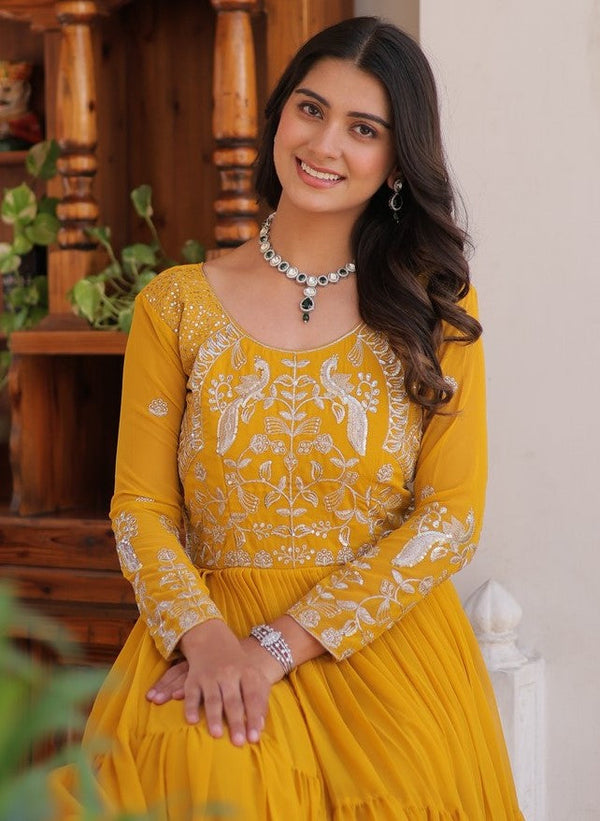 Beautiful Yellow Color Georgette Fabric Gown