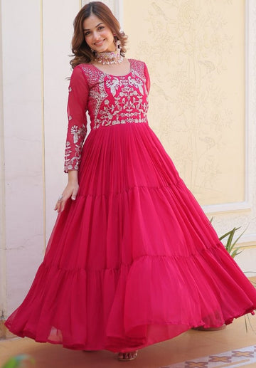 Beautiful Pink Color Georgette Fabric Gown