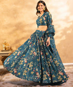 Amazing Teal Color Chinon Fabric Designer Lehenga