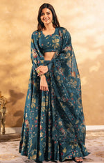 Amazing Teal Color Chinon Fabric Designer Lehenga