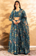 Amazing Teal Color Chinon Fabric Designer Lehenga