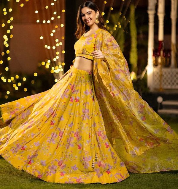 Amazing Yellow Color Chinon Fabric Designer Lehenga