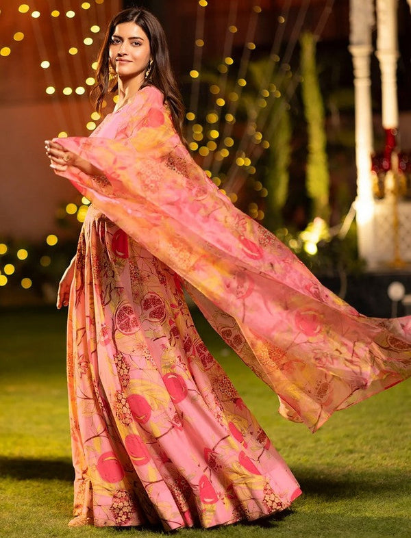 Amazing Peach Color Chinon Fabric Designer Lehenga