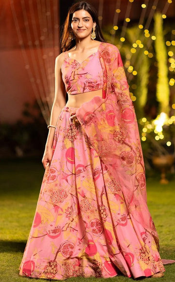 Amazing Peach Color Chinon Fabric Designer Lehenga