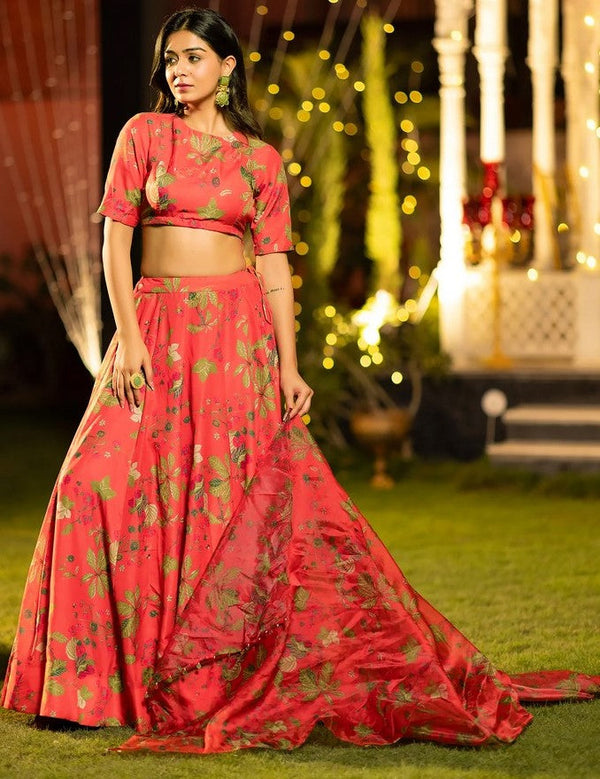 Amazing Red Color Chinon Fabric Designer Lehenga