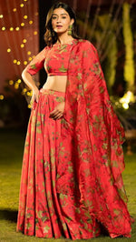 Amazing Red Color Chinon Fabric Designer Lehenga