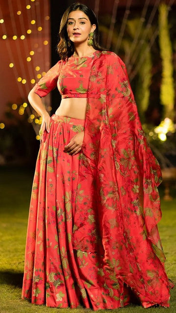 Amazing Red Color Chinon Fabric Designer Lehenga