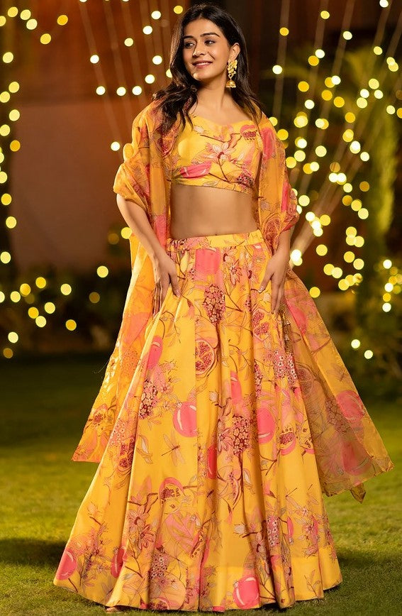 Amazing Yellow Color Chinon Fabric Designer Lehenga