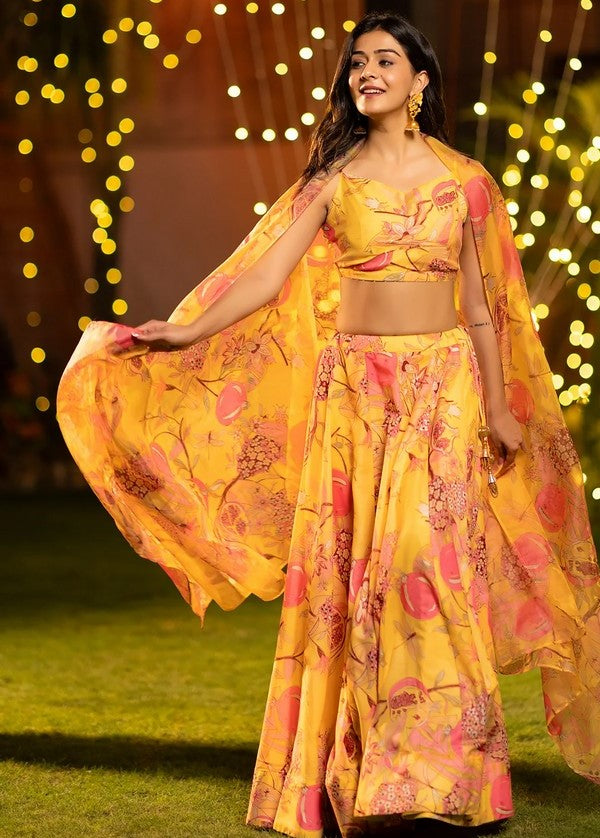 Amazing Yellow Color Chinon Fabric Designer Lehenga