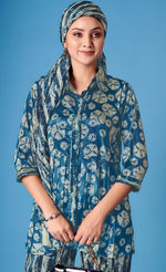 Dazzling Blue Color Silk Fabric Cord Set