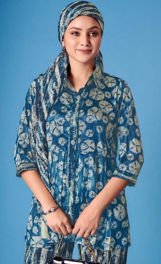 Dazzling Blue Color Silk Fabric Cord Set