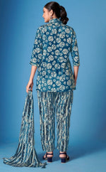 Dazzling Blue Color Silk Fabric Cord Set
