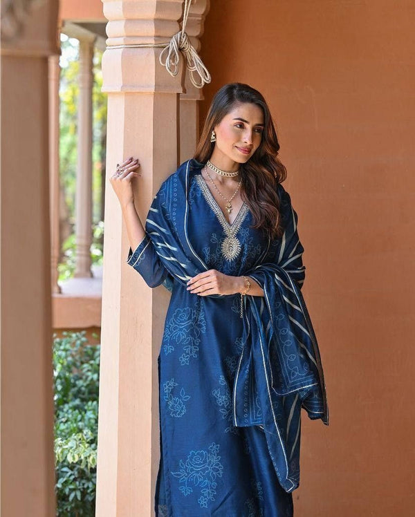 Gorgeous Navy Blue Color Rayon Fabric Designer Suit