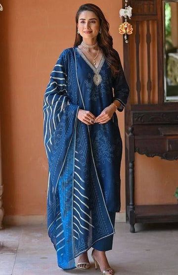 Gorgeous Navy Blue Color Rayon Fabric Designer Suit