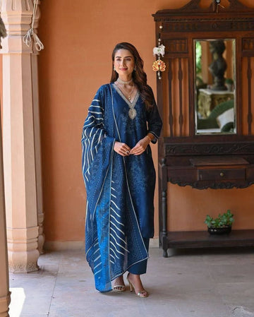 Gorgeous Navy Blue Color Rayon Fabric Designer Suit