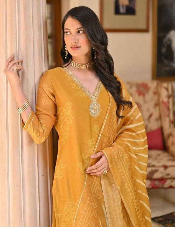 Gorgeous Yellow Color Rayon Fabric Designer Suit